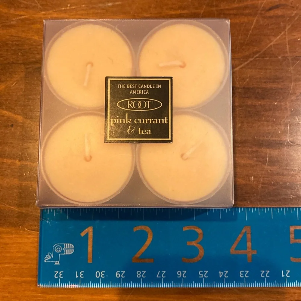 NIP ROOT TeaLight Candles Transparent Cup Set of 4 Pink Currant & Tea 4 Hours